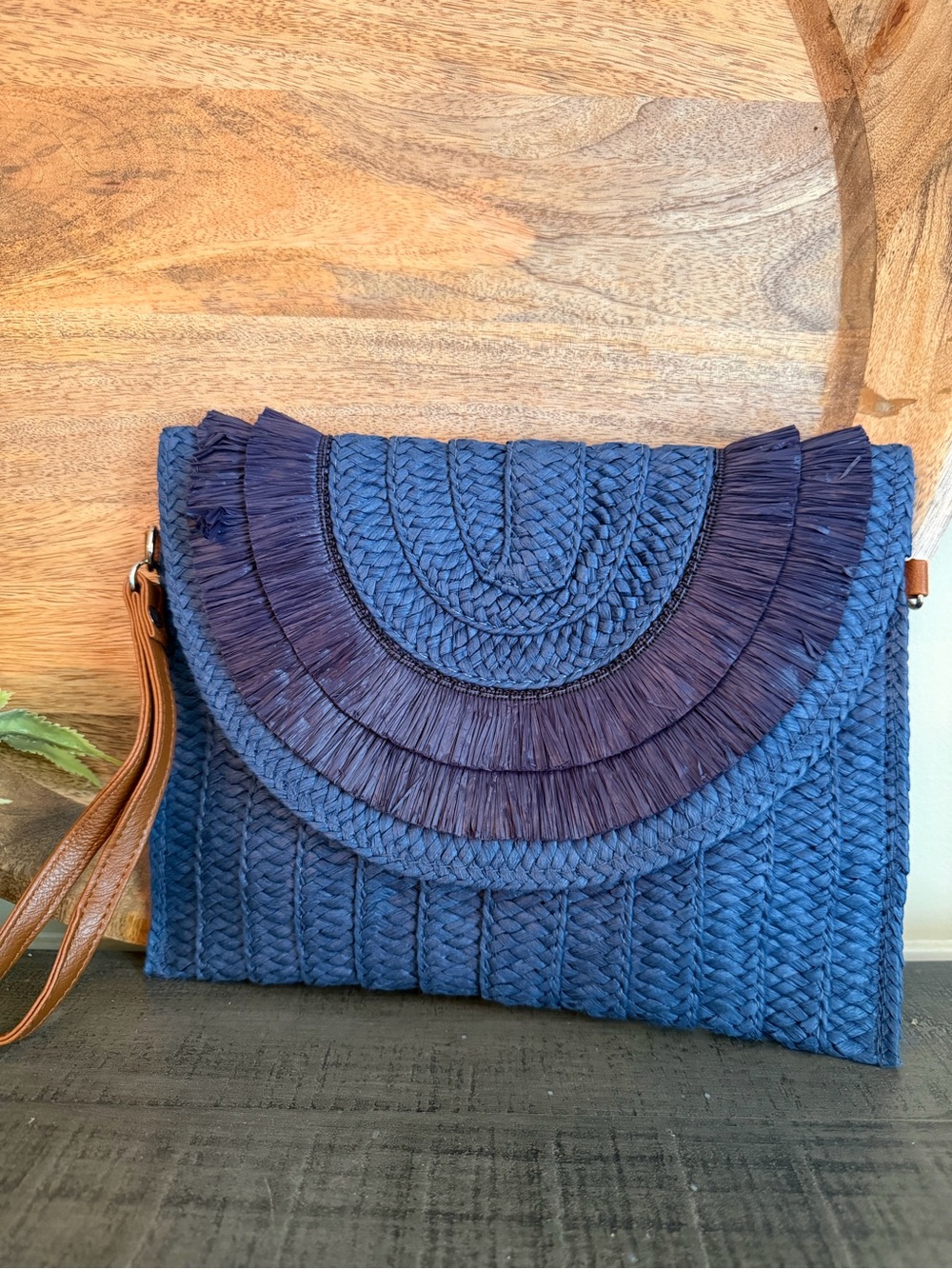 Indigo Straw Clutch Purse Women Summer Beach Bag Woven Envelope Crossbody Purse